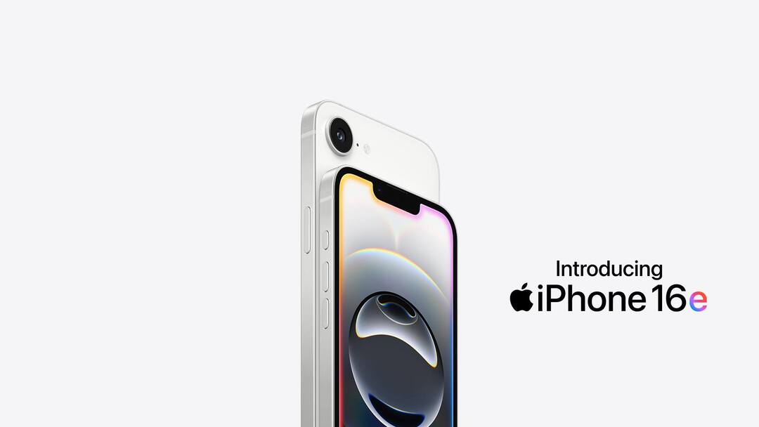 Hình ảnh sản phẩm iPhone 16e của Apple với thiết kế tối giản và nền trắng sang trọng