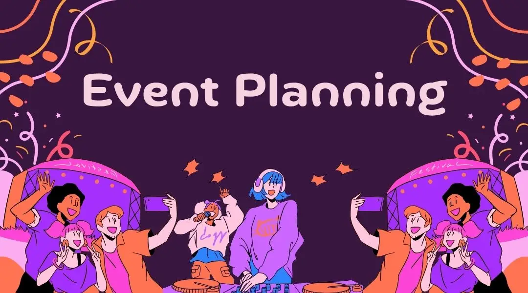 Hình minh họa Event Planning với hoạt động lễ hội sôi động